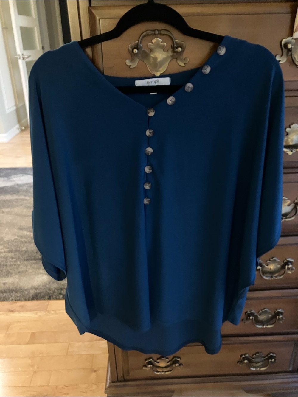 Sympli Teal Button-Front Dolman Blouse